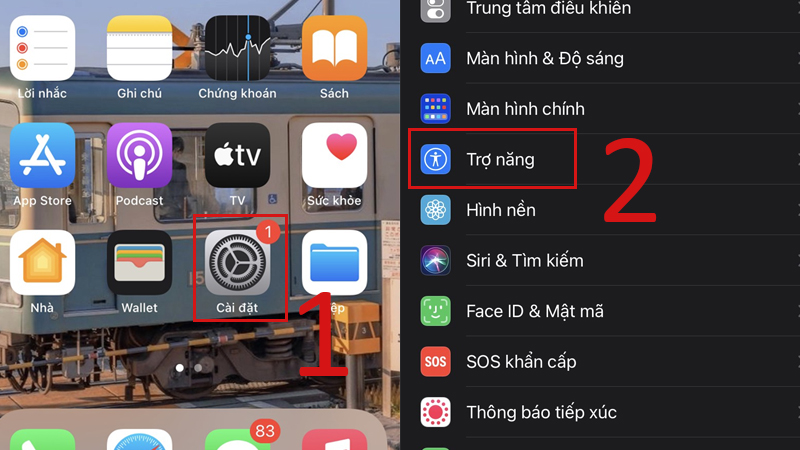 Vào Cài đặt, chọn Trợ năng