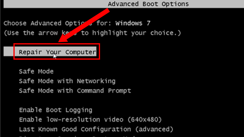 Chọn Repair Your Computer