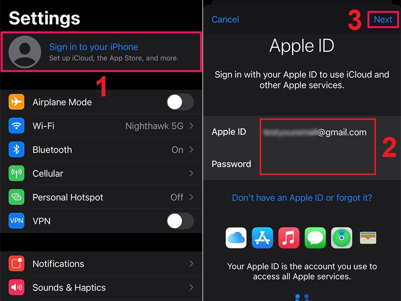 Đăng nhập tài khoản trên iPhone