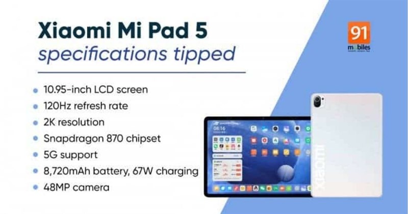Mi Pad 5 lộ cấu hình mới nhất Mi Pad 5 lộ cấu hình mới nhất