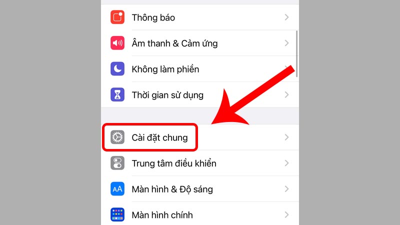 Chọn mục Cài đặt chung