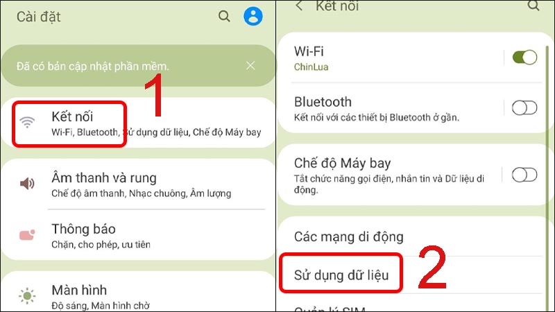 Chọn mục Sử dụng dữ liệu