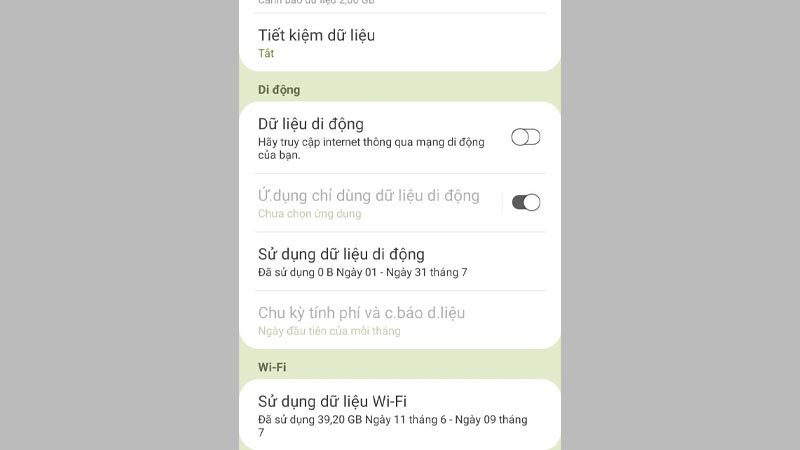 Lượng 3G đã sử dụng sẽ được hiển thị
