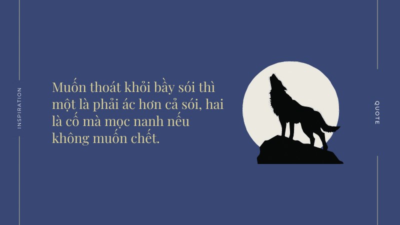 Muốn thoát khỏi bầy sói thì một là phải ác hơn cả sói, hai là cố mà mọc nanh nếu không muốn chết. Muốn thoát khỏi bầy sói thì một là phải ác hơn cả sói, hai là cố mà mọc nanh nếu không muốn chết.