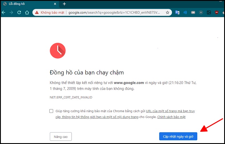 Ngày giờ trên máy bị lỗi