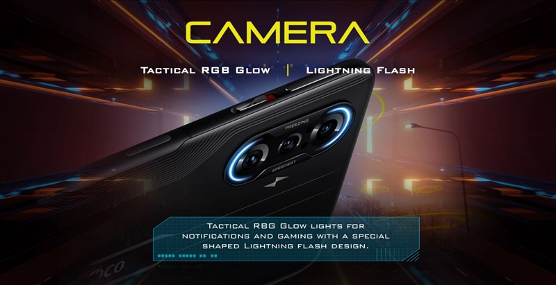 POCO F3 GT có hệ thống đèn RGB bao quanh cụm camera phía sau POCO F3 GT có hệ thống đèn RGB bao quanh cụm camera phía sau