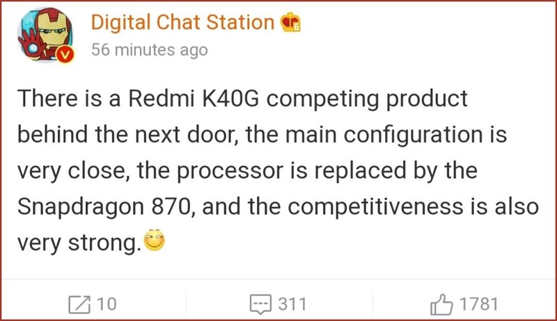 Redmi K40G được cho là dùng chip Snapdragon 870 Redmi K40G được cho là dùng chip Snapdragon 870