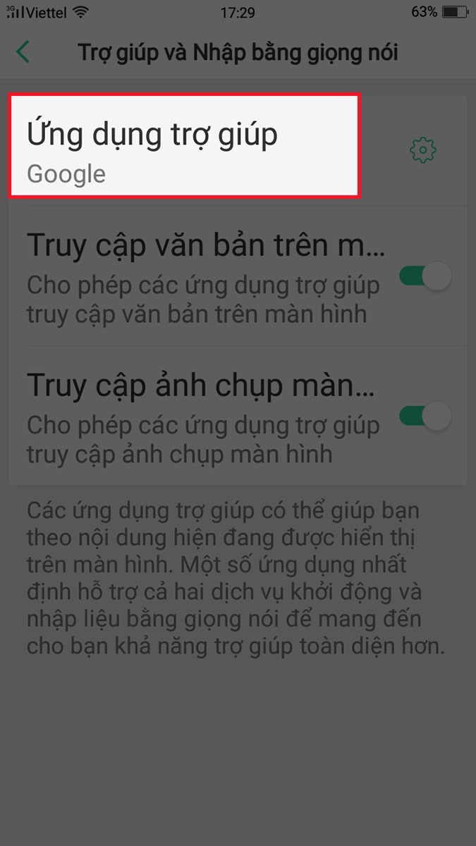 chọn mục Ứng dụng trợ giúp chọn mục Ứng dụng trợ giúp