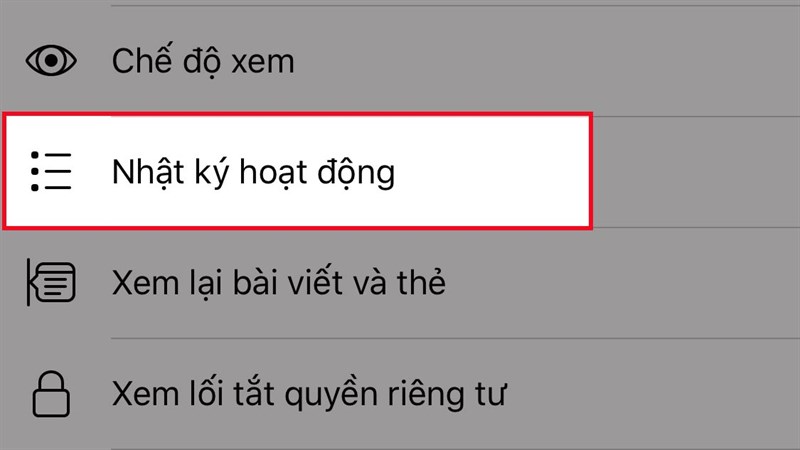 Chọn Nhật ký hoạt động Chọn Nhật ký hoạt động