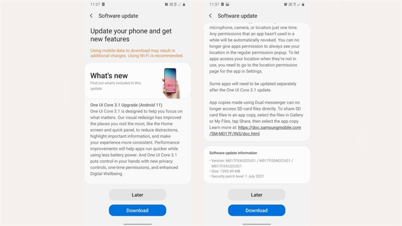 Galaxy M01s được cập nhật Android 11 với giao diện One UI Core 3.1 Galaxy M01s được cập nhật Android 11 với giao diện One UI Core 3.1