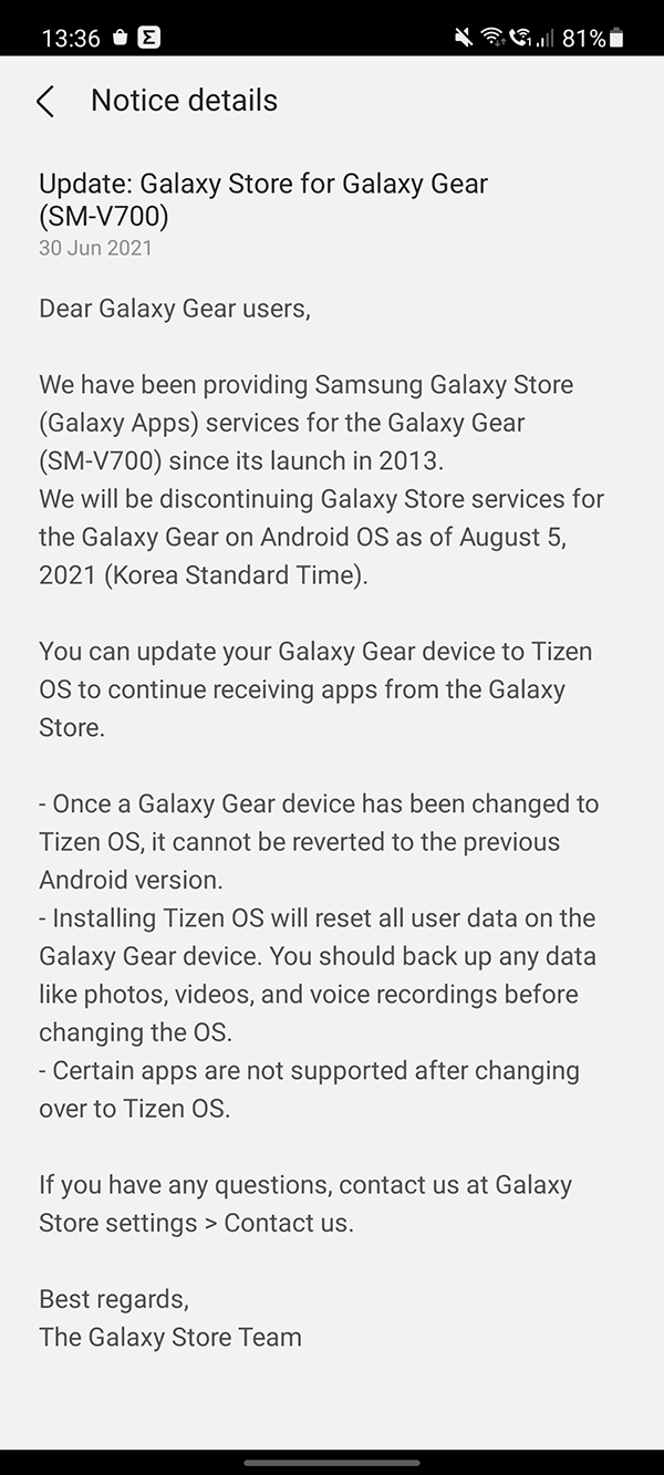 Người dùng Galaxy Gear nhận được thông báo nâng cấp sang Tizen OS Người dùng Galaxy Gear nhận được thông báo nâng cấp sang Tizen OS