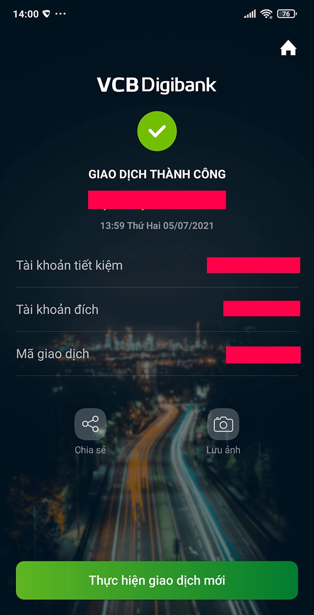 Hoàn thành việc tất toán tài khoản tiết kiệm Vietcombank thành công. Hoàn thành việc tất toán tài khoản tiết kiệm Vietcombank thành công.