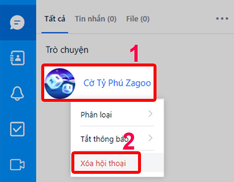Nhấn Xóa hội thoại. Nhấn Xóa hội thoại.