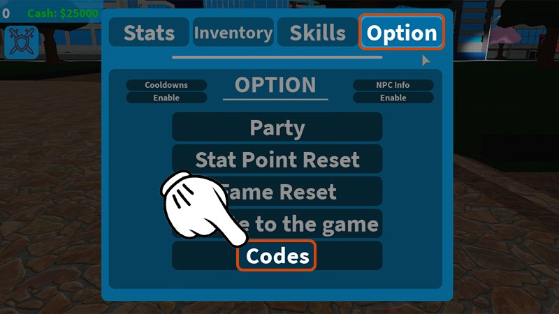 Chọn Option và nhấn vào ô Codes Chọn Option và nhấn vào ô Codes