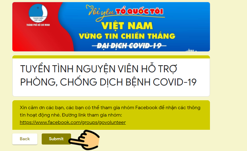 Nhấn Submit để hoàn thành nộp đơn đăng ký Nhấn Submit để hoàn thành nộp đơn đăng ký