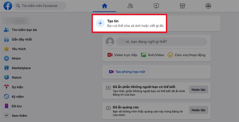 Mở Facebook trên máy tính > Nhấn vào biểu tượng dấu cộng ở mục Tạo tin Mở Facebook trên máy tính > Nhấn vào biểu tượng dấu cộng ở mục Tạo tin