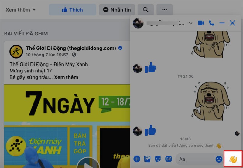Nhấn vào biểu tượng vẫy tay ở góc dưới bên phải đoạn chat để vẫy tay Nhấn vào biểu tượng vẫy tay ở góc dưới bên phải đoạn chat để vẫy tay