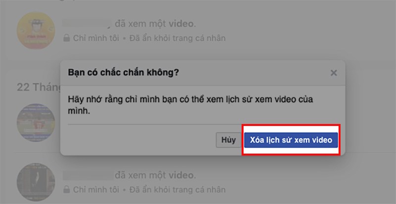 Chọn Xóa lịch sử xem video Chọn Xóa lịch sử xem video