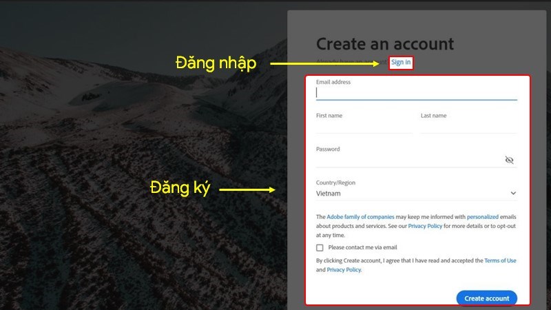 Đăng nhập hoặc đăng ký tài khoản Adobe Đăng nhập hoặc đăng ký tài khoản Adobe