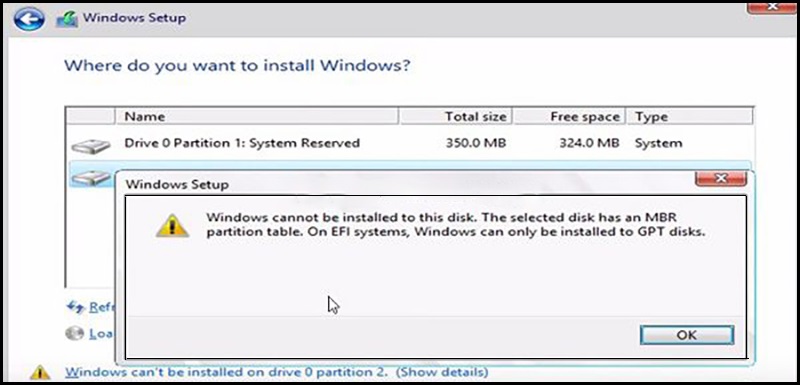 Định dạng ổ cứng bị sai, báo lỗi GPT Disk