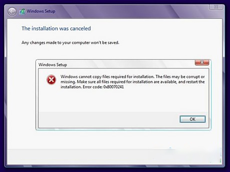 Lỗi Windows Cannot Copy Files Required