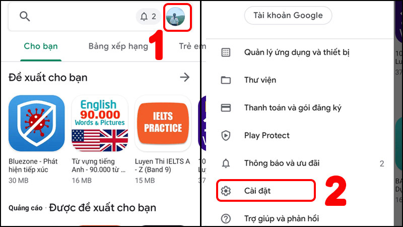 Chọn Cài đặt
