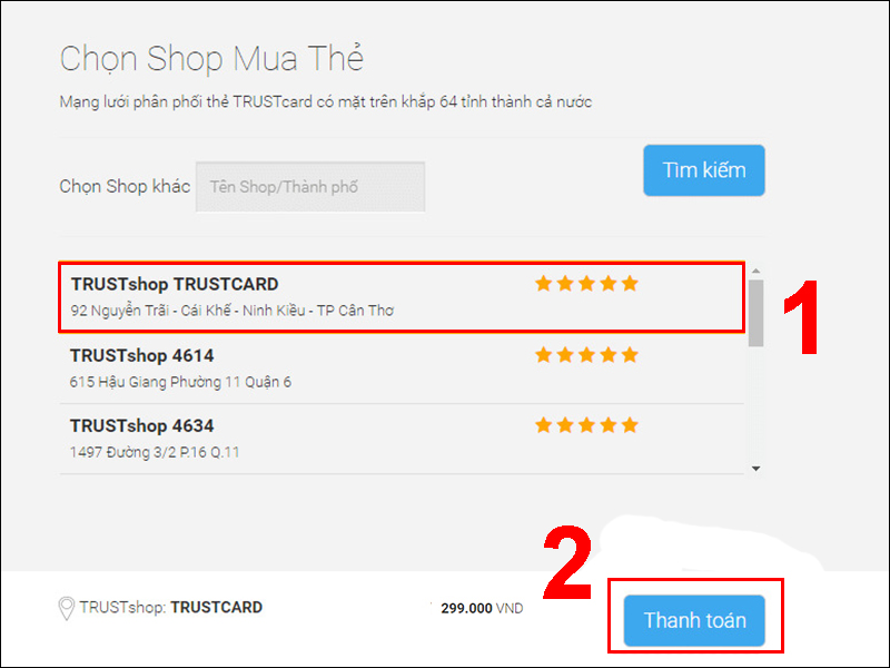 Chọn Shop mua thẻ