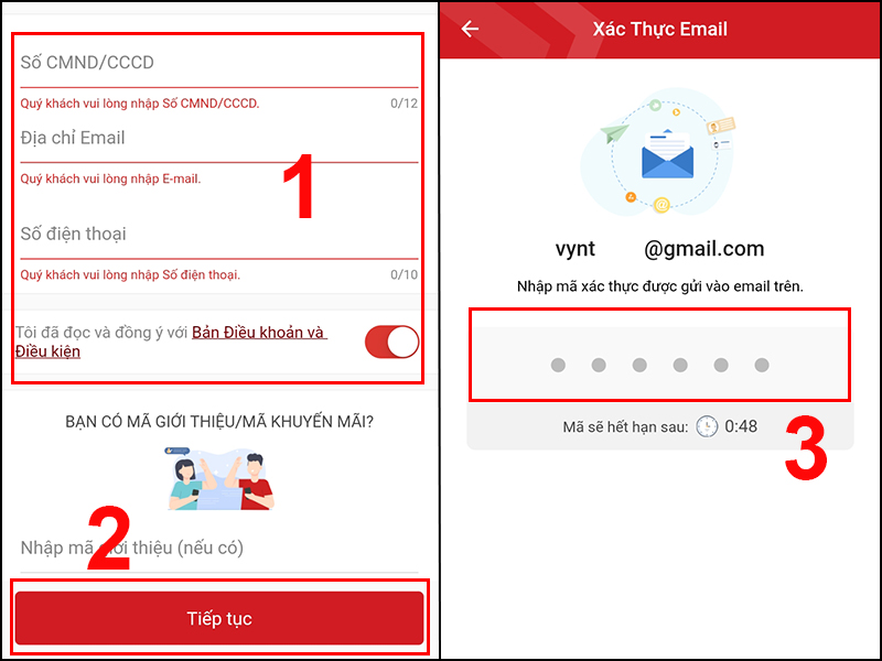 Điền các thông tin theo yêu cầu