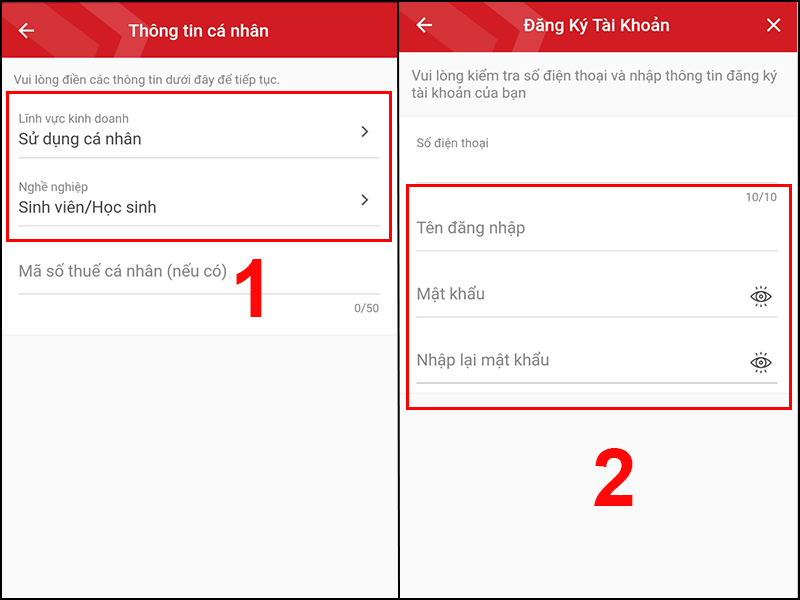 Nhập Thông tin cá nhân và Đăng ký tài khoản
