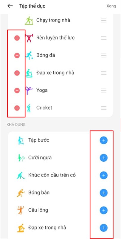 Thêm chế độ tập thể dục Thêm chế độ tập thể dục