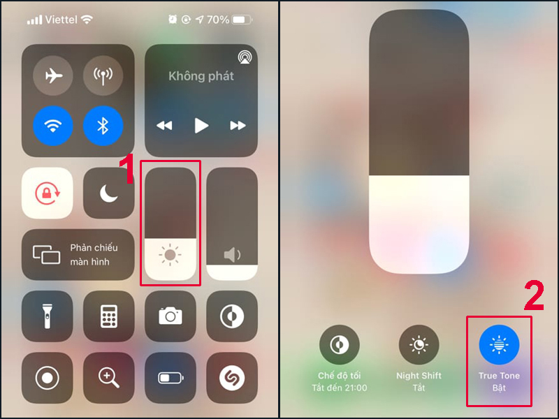Ấn vào biểu tượng True Tone để bật hoặc tắt chế độ