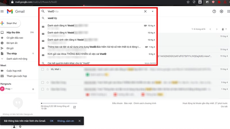 Tìm kiếm email Tìm kiếm email