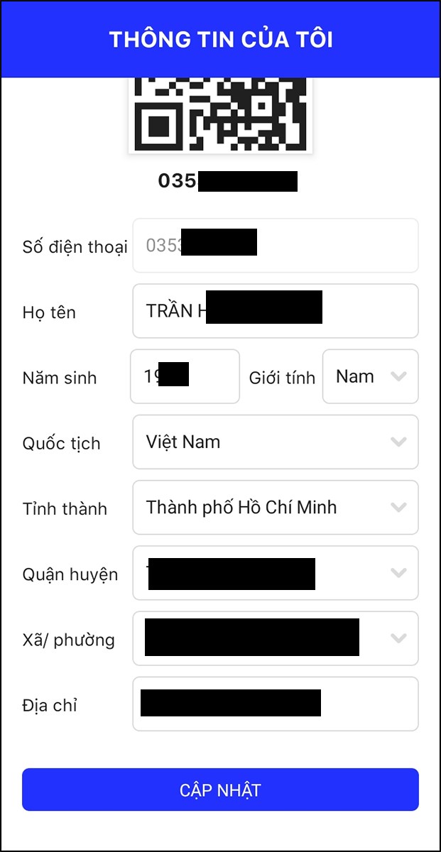 Điền thông tin và nhấn Cập nhật Điền thông tin và nhấn Cập nhật