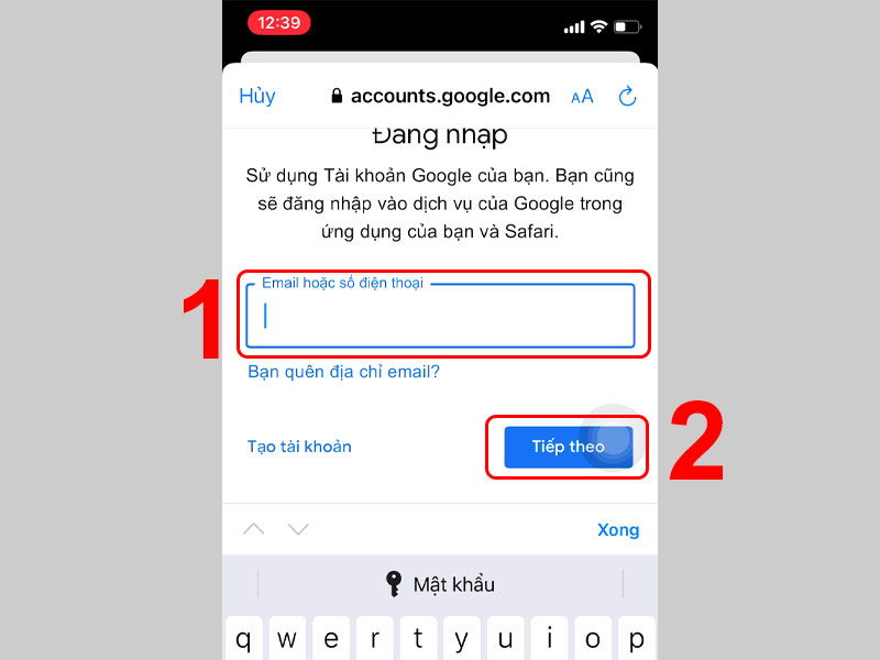 Tiến hành đăng nhập tài khoản khác