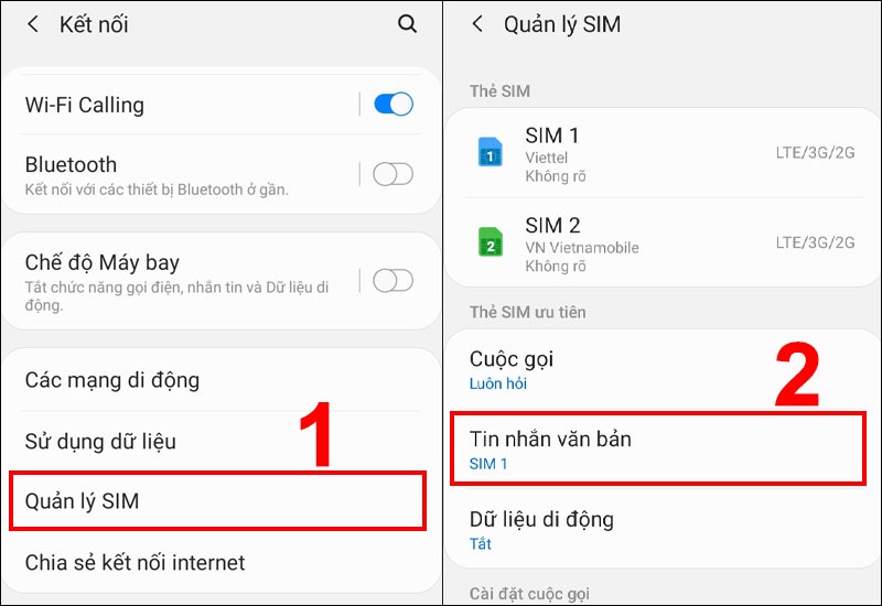 Vào Quản lý SIM chọn mục Tin nhắn văn bản