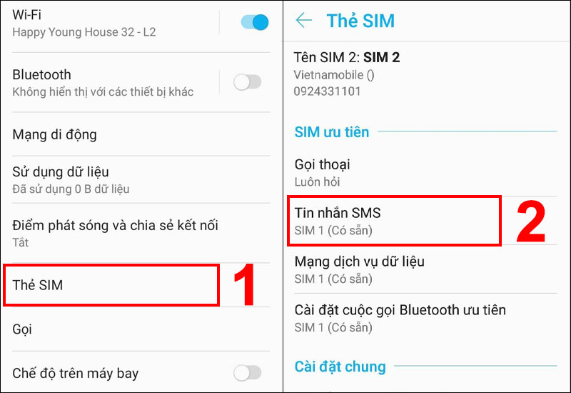 Vào Thẻ SIM chọn mục Tin nhắn SMS