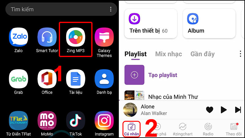 Vào ứng dụng ZingMP3 và chuyển sang tab Cá nhân