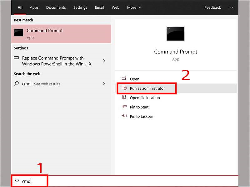 Chọn Run as administrato tại app Command Prompt