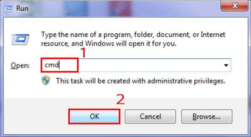 Mở Command Prompt trên Windows 7 bằng Run