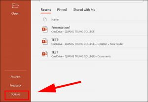 Vào File chọn Options
