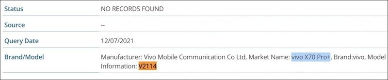 Vivo V23e, Vivo X70 Pro+ xuất hiện trên IMEI Vivo V23e, Vivo X70 Pro+ xuất hiện trên IMEI
