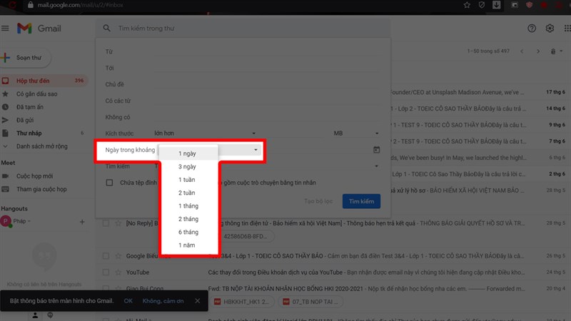 Tìm email theo ngày trên máy tính Tìm email theo ngày trên máy tính