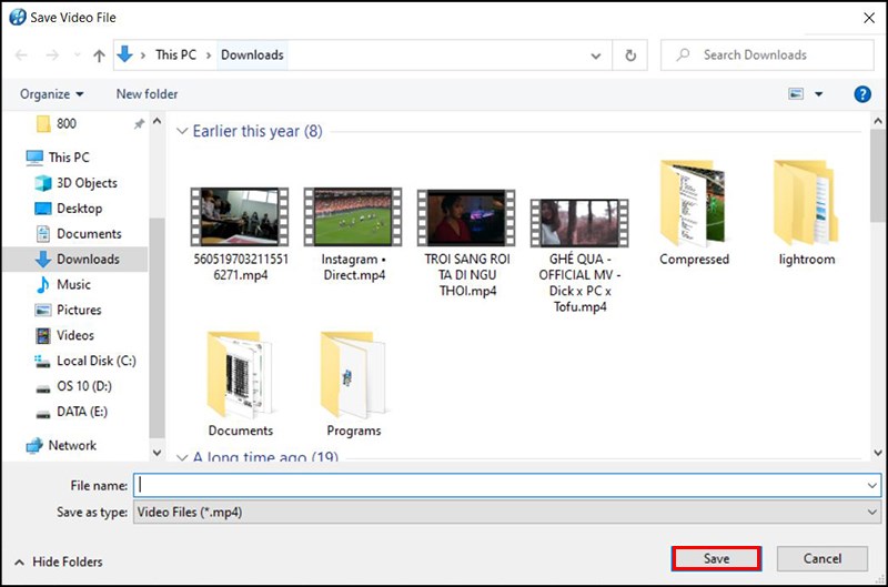 Chọn thư mục mà bạn muốn lưu video. Nhấn Save để lưu video. Chọn thư mục mà bạn muốn lưu video. Nhấn Save để lưu video.