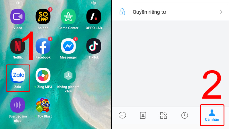 Nhấn chọn phần Cá nhân trên Zalo