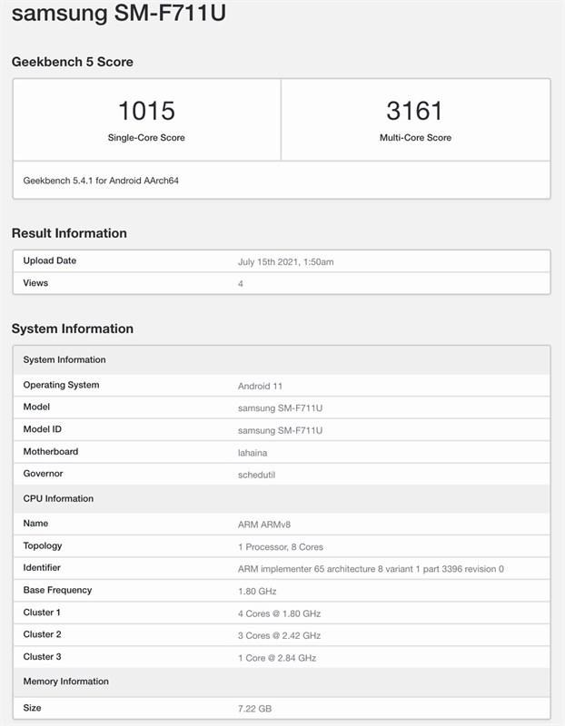 Galaxy Z Flip 3 lộ điểm benchmark Galaxy Z Flip 3 lộ điểm benchmark