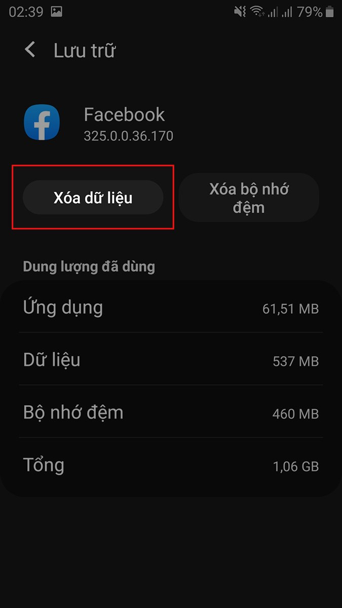 Chọn Xóa dữ liệu Chọn Xóa dữ liệu
