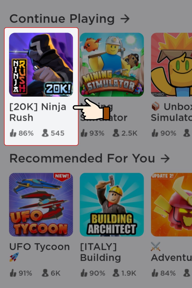 Nhấn chọn mode chơi Ninja Rush Nhấn chọn mode chơi Ninja Rush