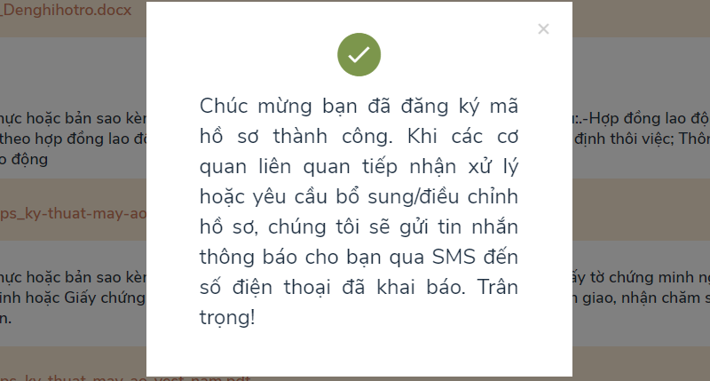 Đăng ký thủ tục nhận tiền hỗ trợ Covid thành công Đăng ký thủ tục nhận tiền hỗ trợ Covid thành công