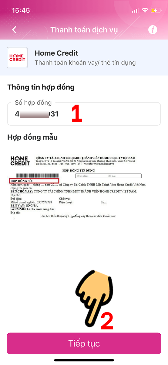 Nhập Số hợp đồng Nhập Số hợp đồng