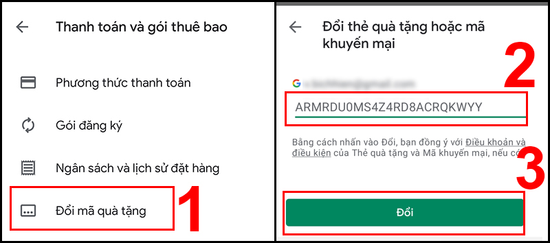 Nhận mã quà tặng Google Play trên điện thoại